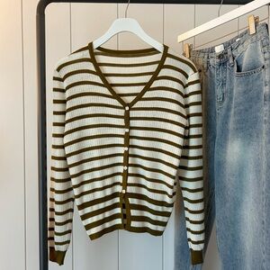 Striped V-Neck Cardigan Sweater